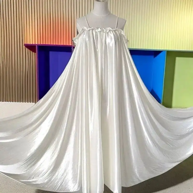 Glossy Women Satin Loose Maxi Dress Sleeveless Plus Size Sexy Sleeping Robe