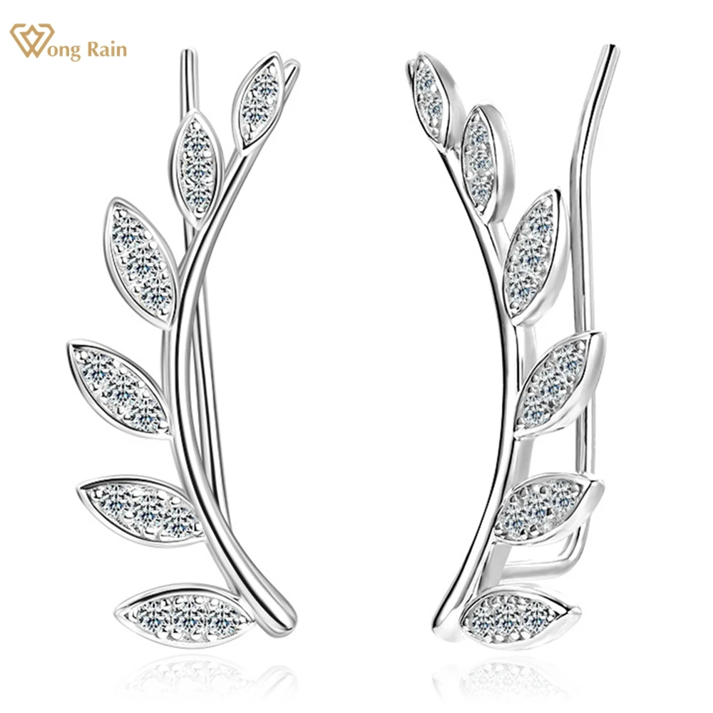 Wong Rain 18K Gold Plated 925 Sterling Silver VVS1 3EX D Color Real Moissanite Diamonds Foliage Earrings Studs Fine Jewelry Gift