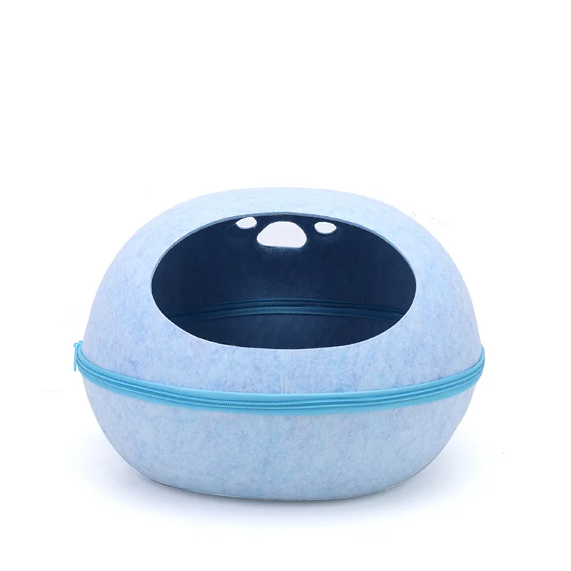 Cat Bed Artificial Felt House for Cats Sleeping Bag with Nest Cushion Eggshell Detachable Breathable Semi Enclosed Pet Cave