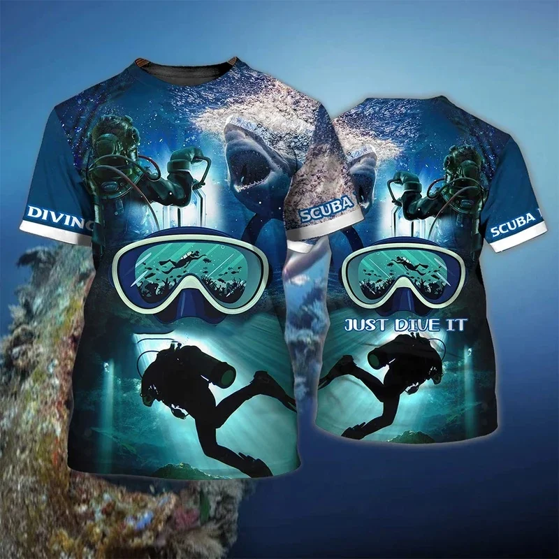 1 Piece Custom Your Picture Ocean Explore SCUBA Diving Tracksuits Fashion 3D Dive Graphic T Shirt For Men Extreme Sports Short S
