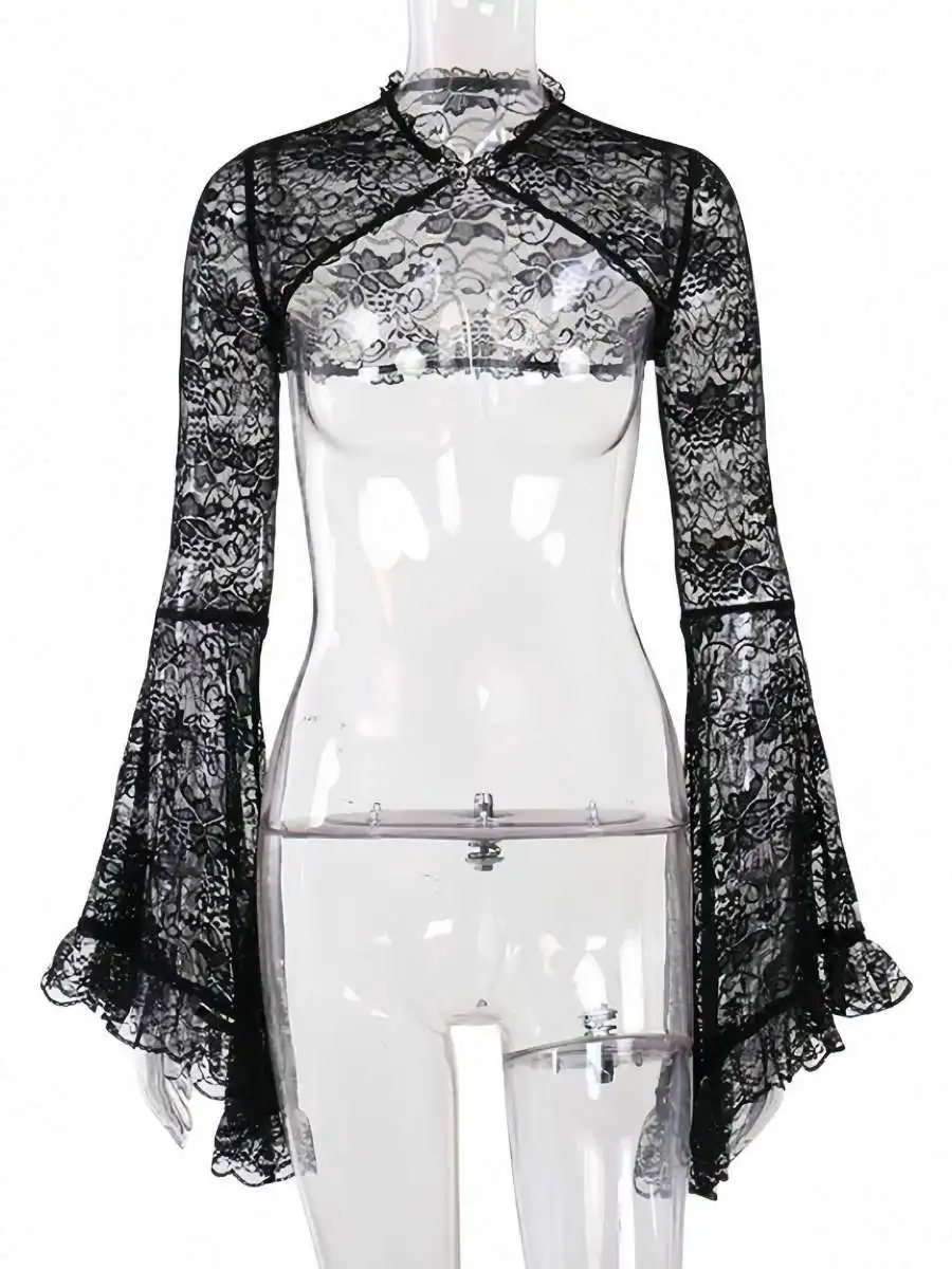 Sexy Lace Hollow out Button up Sleeveless Silk Cover up for Women Spring Season Polyester Material Traditional Chinese Style