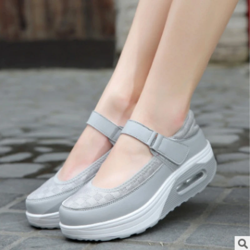 new Air cushion women's rocking shoes  thick bottom  shallow mouth sports single shoes nurses' shoes