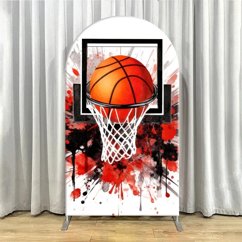 Arch Backdrop Cover Single Side Basketball Birthday 3D Style Hoop Ball Orange Party Decoration Photo Booth Background Event Room view 6