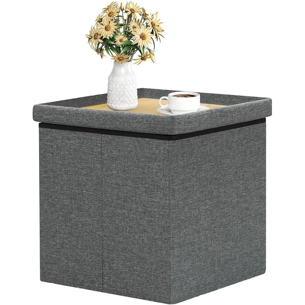 

Storage Ottoman with Tray, Small Ottomans Cube olding Coee Table oot Stool ootrest Seat, k Grey Linen 16"X15.7"x15"