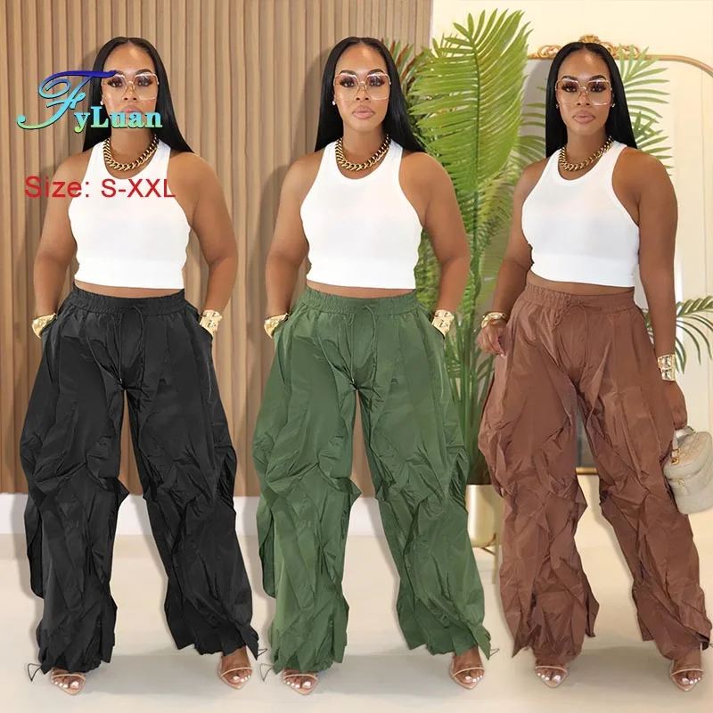 

Модные женские брюки, однотонные повседневные широкие брюки, свободные универсальные брюки с обжимами, дизайнерская женская одежда, брюки