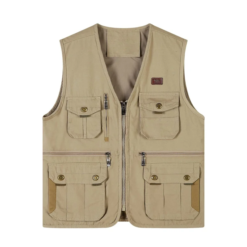 

Spring Autumn Outer Big Size XXXXL Vests Men's Leisure Waistcoat Vest Coat Multi Pocket Cotton Jackets Mens Outerwear Tops