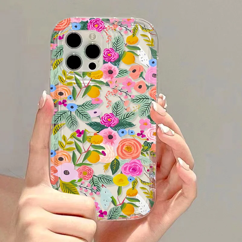 Multicolor Flower Case For iPhone 11 15 12 13 14 Pro Max X XR XS Max 7 8 14 Plus 6 6s SE 2020 2022 Transparent Soft Clear Cover