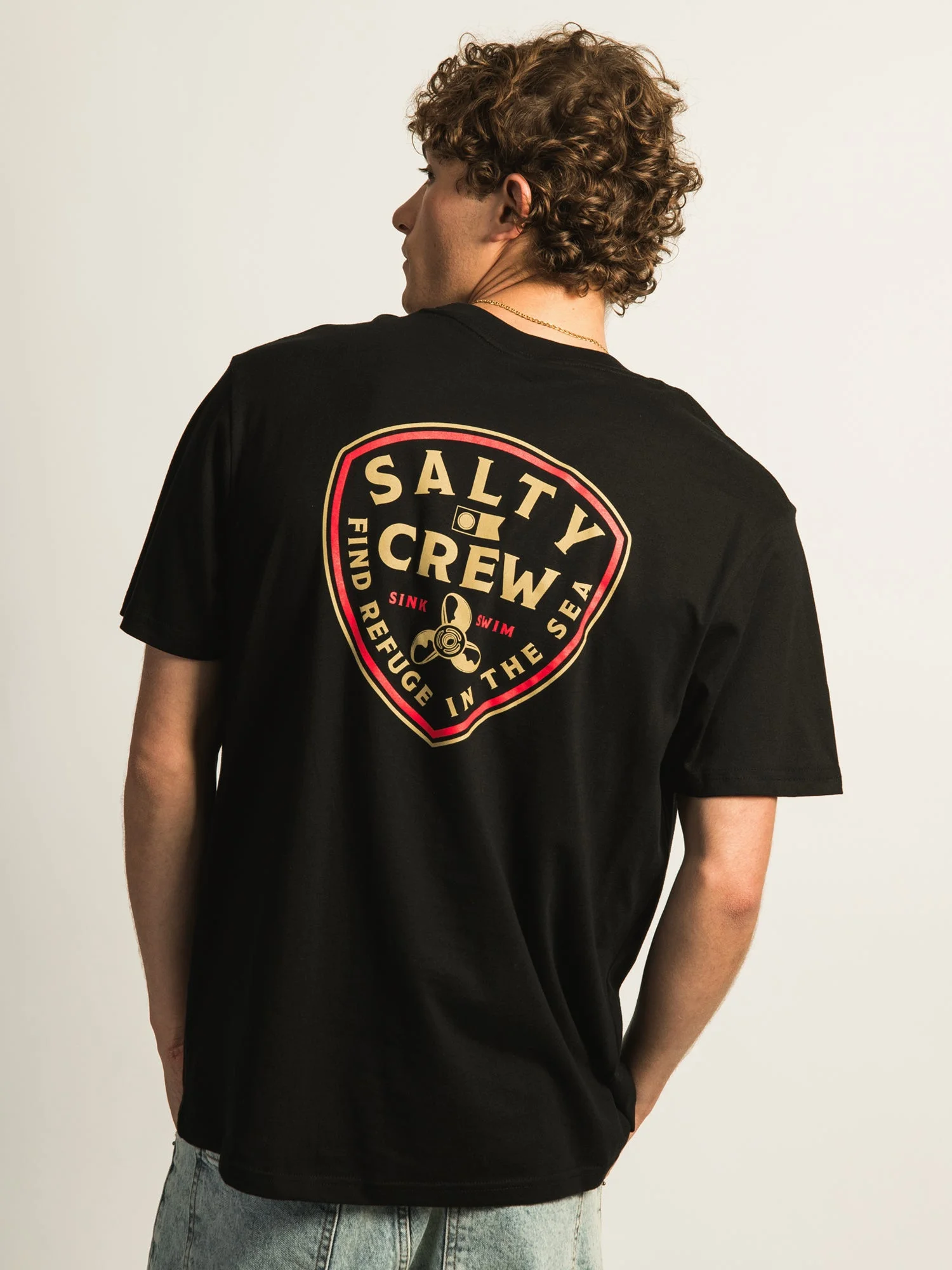 Badge Print T Shirt Men Vintage Ocean Surf Fishing Crew Neck Short Sleeve Soft Cotton Beach Streetwear Tee Tops