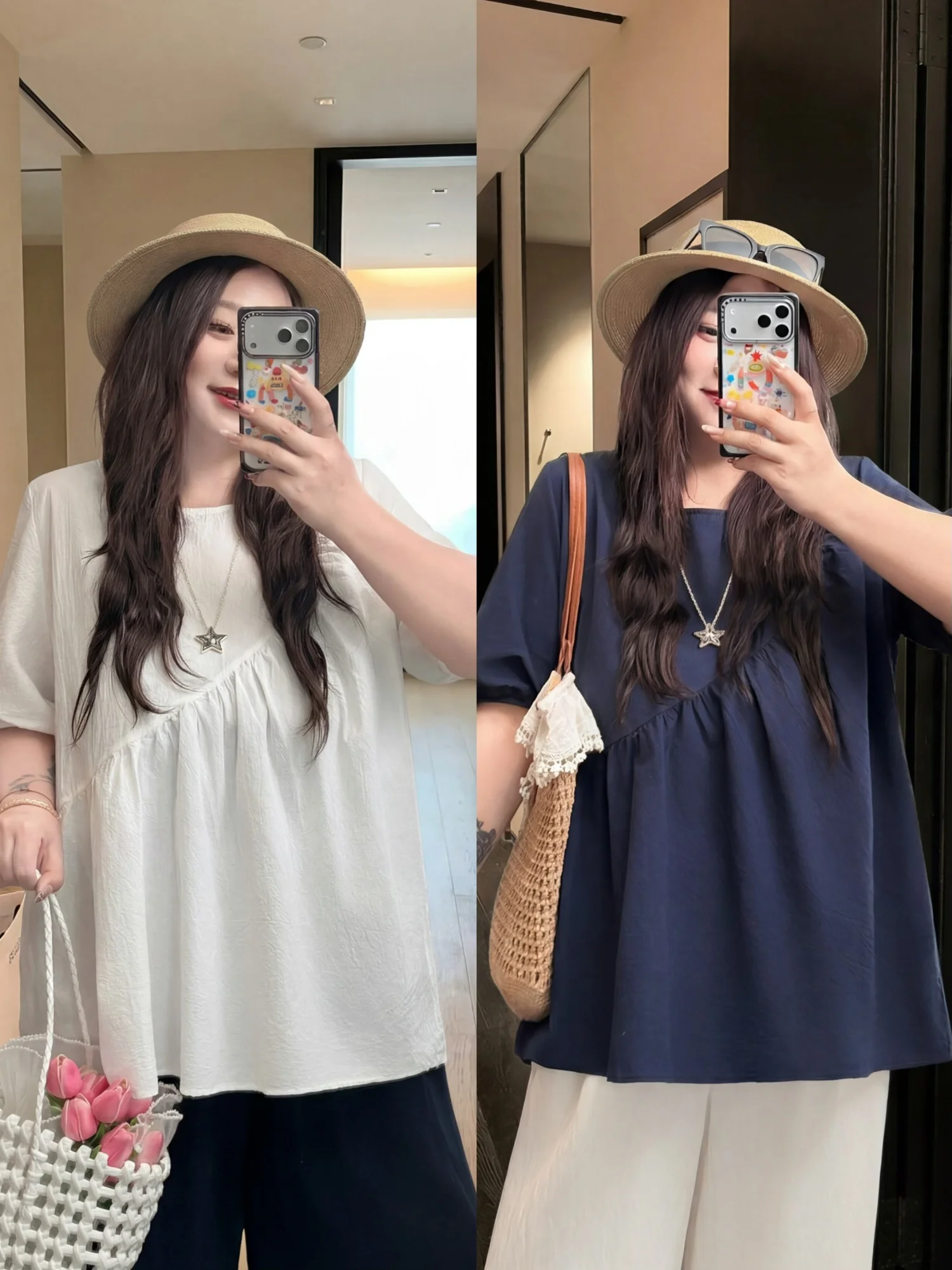 

plus Size Casual Top Women's Clothing Summer New Loose Slimming Concealing Commute Style Thick Sister 17052H Cotton round Nec...
