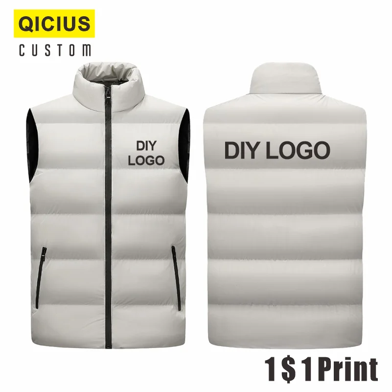 Men's Sleeveless Vest Stand Collar Thicken Jacket Down Windproof Winter Coat Custom Printing Company Brand Diy Logo Warm Vest