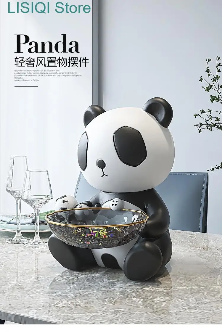 

New Creative Resin Panda Storage Ornaments Handicraft Furnishings Tray Modern Home Decoration Storage Organization Glass Bowl