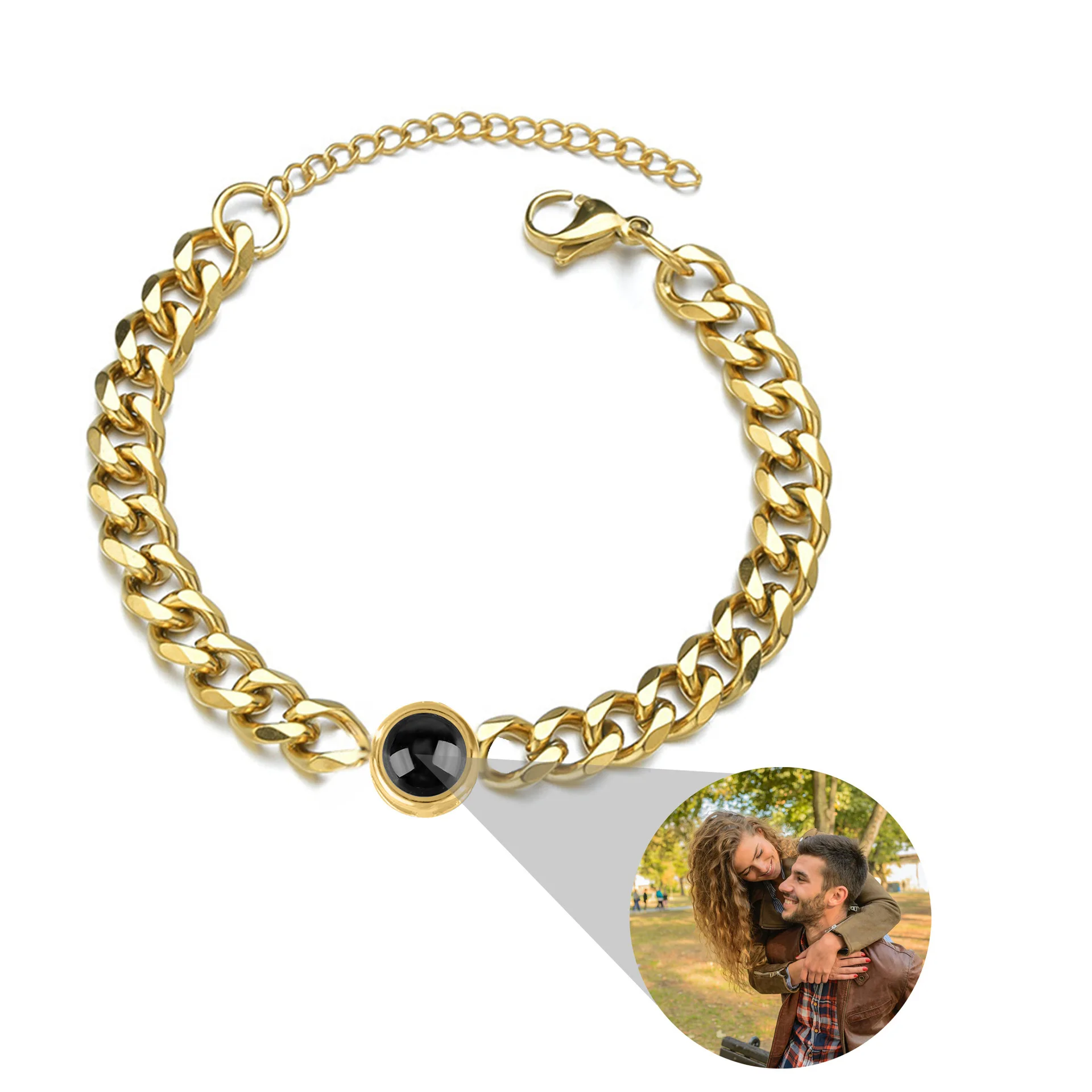 HIYONG Picture Custom Simple Men's Three-Color Thick Cuban Chain Projection Bracelet