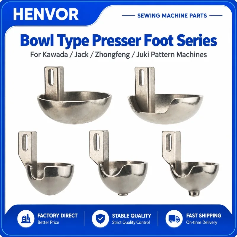 HENVOR Automatic Pattern Sewing Machine Presser Foot Large Bowl Type Press Foot Flat Concave Short Nozzle Long Nozzle