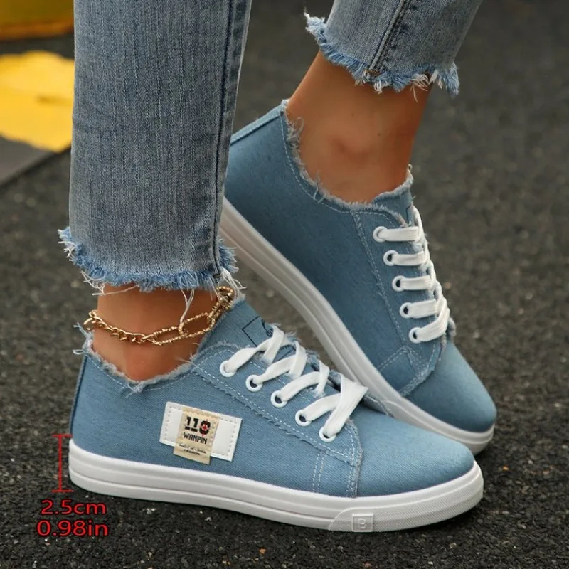 Ladies Versatile Canvas Sneakers Fashion Light Flat Casual Comfort Student Frayed‑Edge Low‑Top Vulcanized Sports Walking Shoes