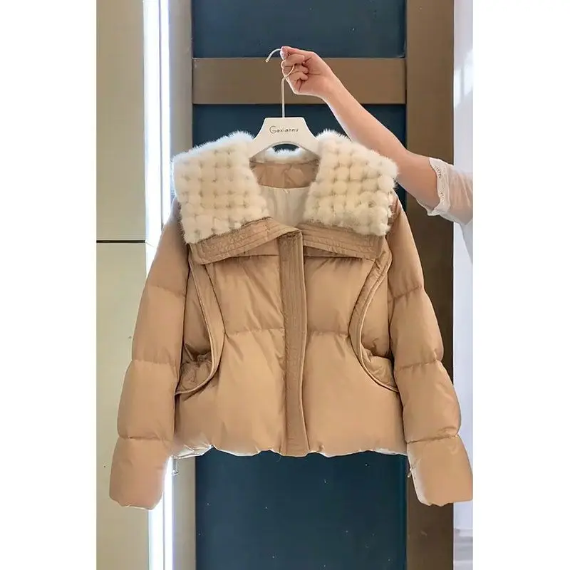 

Winter plus Size down Jacket Women's Stylish Design Fur Collar Slimming Cotton Coat Korean Style Loose Fit Long Sleeve Zipper