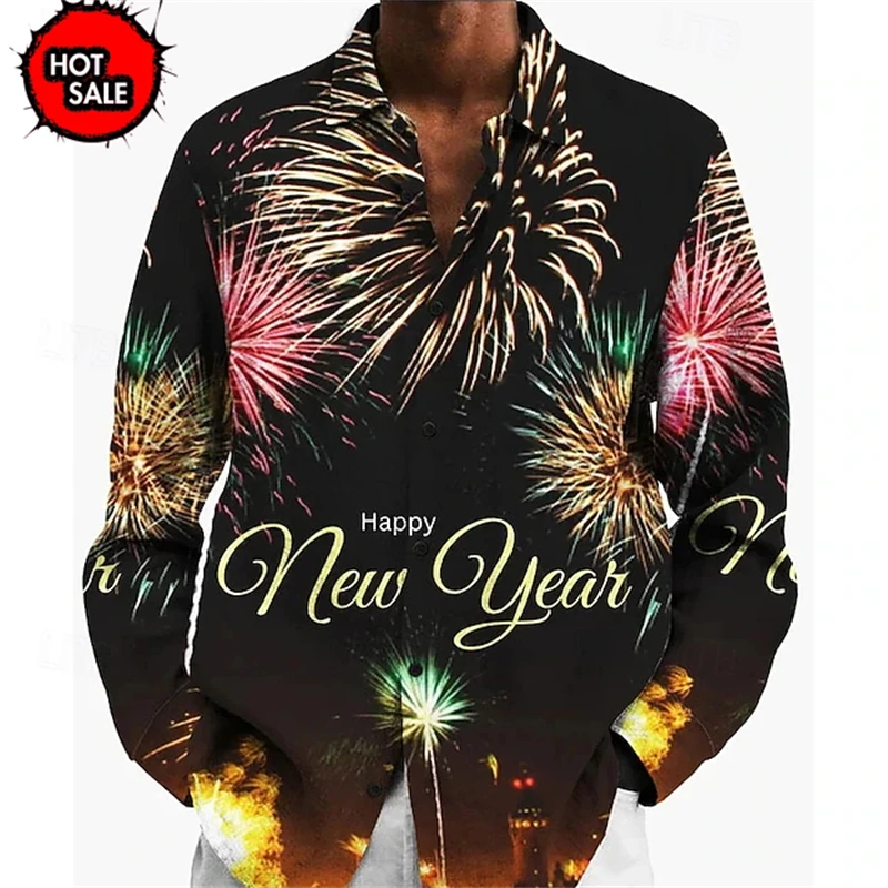 Men's Christmas Shirt Long Sleeve Hawaiian Shirt Men Women Fashion New Year Shirts Beach Blouse Button  T Shirt Shirts & Blouses