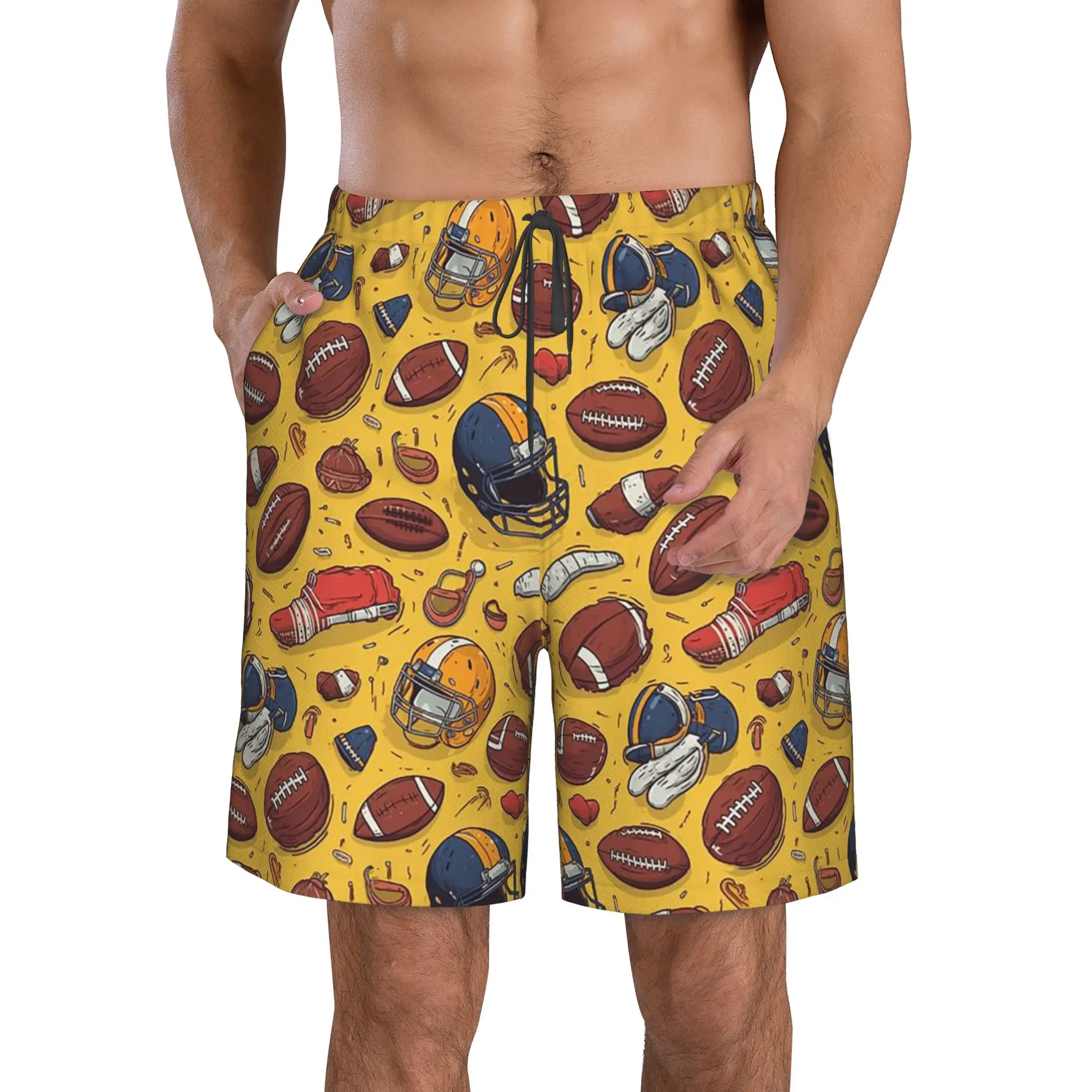 American vintage Football Pattern Trunks Beach Board Shorts Casual Quick Dry Swim Summer Men Pants