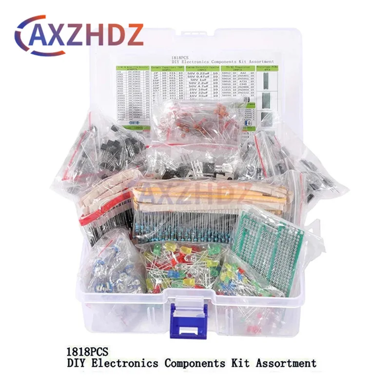 

1818PCS Common Capacitors Resistors Capacitors T0-92 LED Transistors PCB Board DIP-IC RM065 diodes Electronic Components Kit