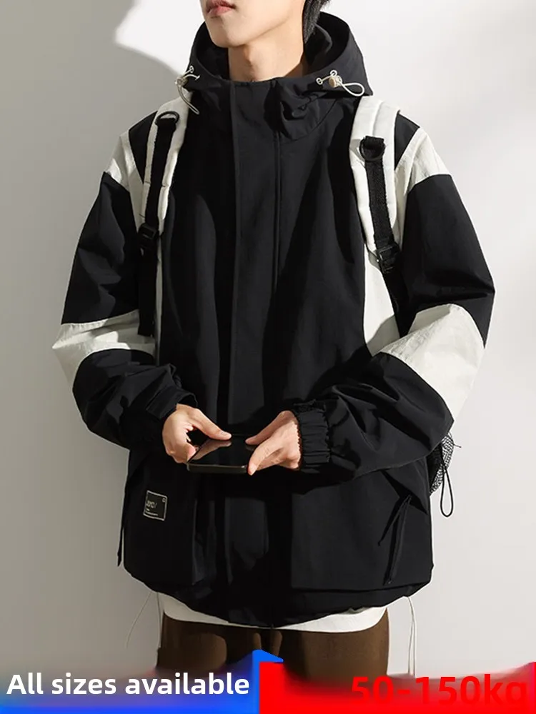 

Men's Fce Lined Jaet Loose Casual Oversized Color Blo Windproof Coat Large Size Polyester Youth Faion Autumn Winter