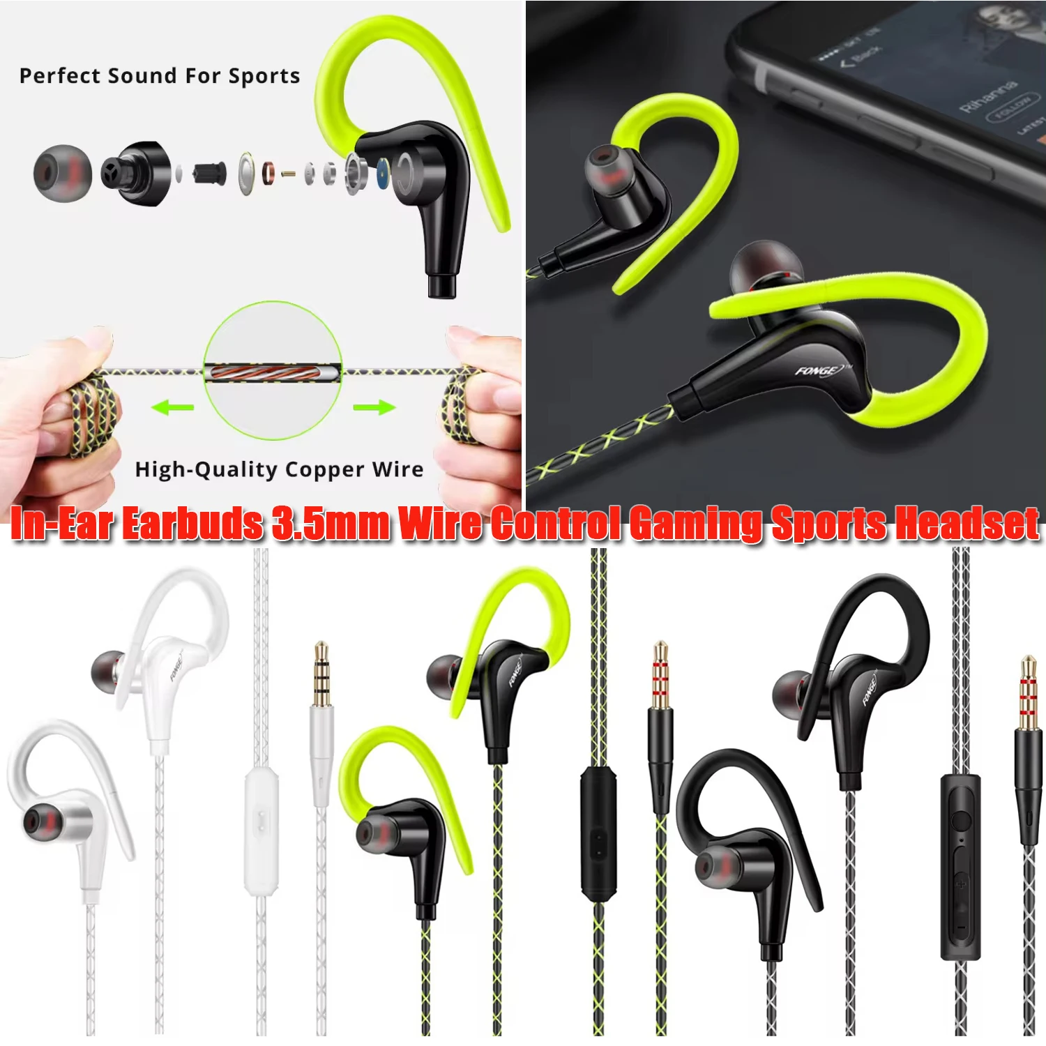 In-ear Headphones Ear Earbuds Volume Control Ear Hook Sport Earphones for Cellphones Earhooks Wired Over Ear Headset Headphone