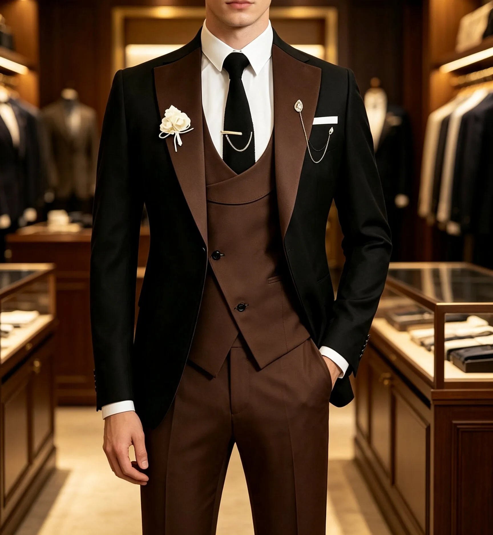 Herrenmode, lässiger 3-teiliger Anzug, Slim-Fit-Blazer, Weste, Hose, lange Hose, leicht, atmungsaktiv, für den Alltag, Reisen und Partys. – Detail 6