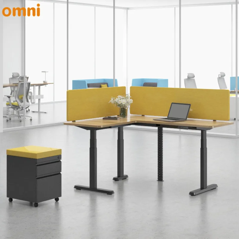 90 Degree L Shape 3 Motors 3 Legs Electric Adjustable Office Stand Up Sit Down Computer Desk