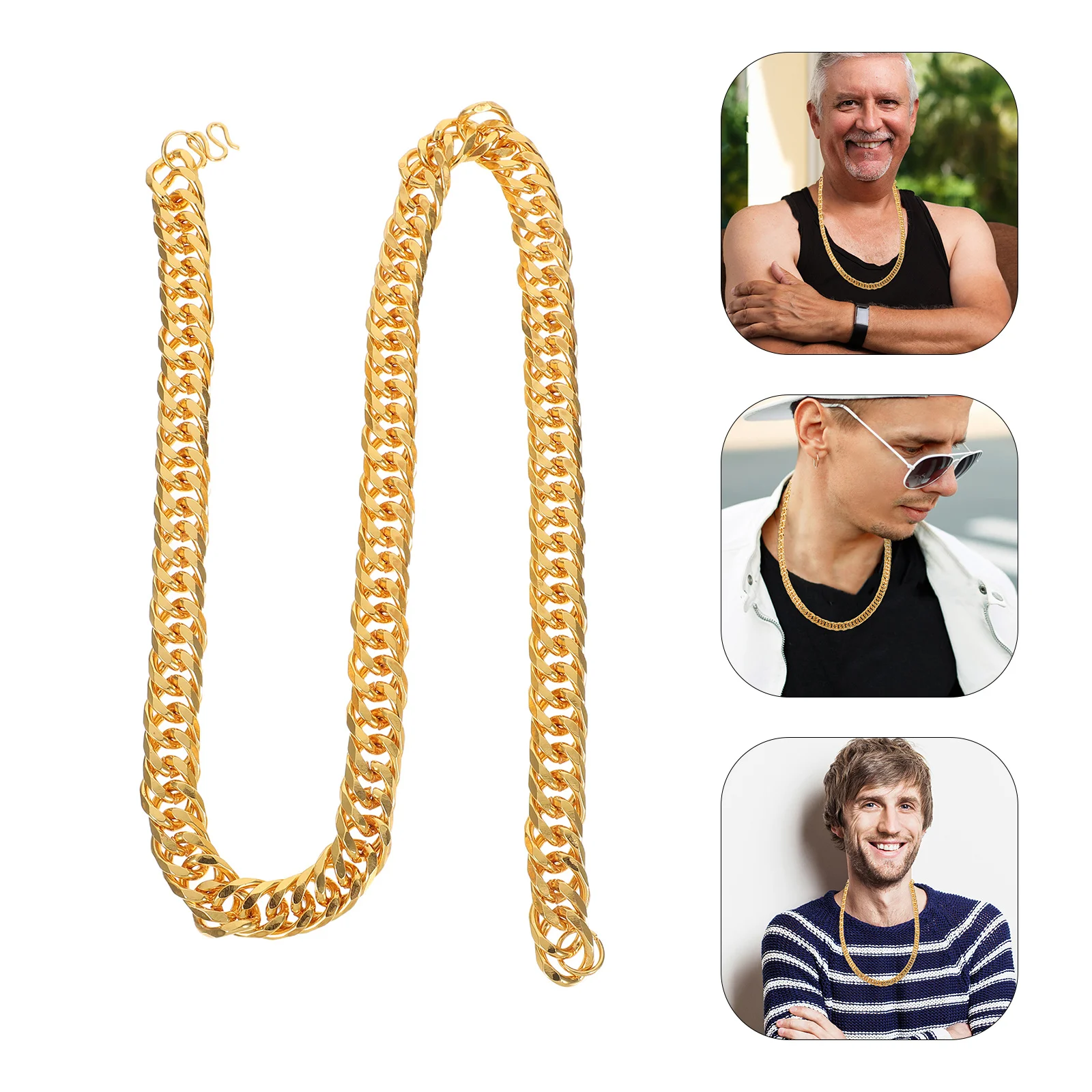 

Men Fashion Chunky Imitation Golden Necklace 60Cm Classic Hip Hop Alloy Cuban Chain Nickel Free Gift for Men Teenagers