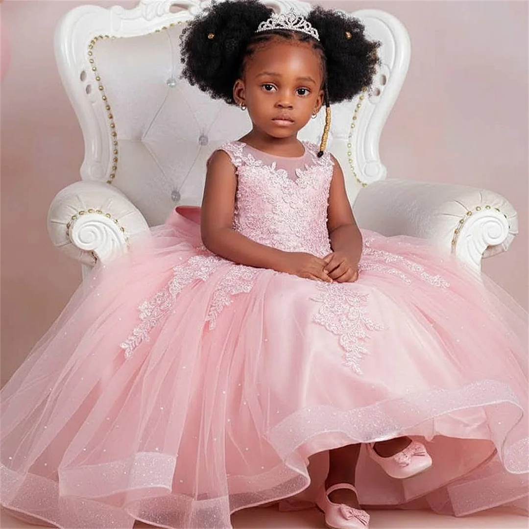 بالتواصل اللباس زهرة فتاة فساتين الدانتيل اللؤلؤ القوس تول خمر فتاة صغيرة عيد الميلاد الفلاحي عيد ميلاد التعميد توتو اللباس #1