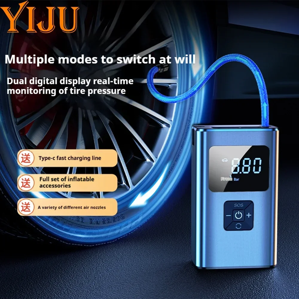 

Автомобильный воздушный компрессор, электрический насос для накачивания шин со светодиодной лампой для мотоцикла, велосипедных шин, портативный надувной насос