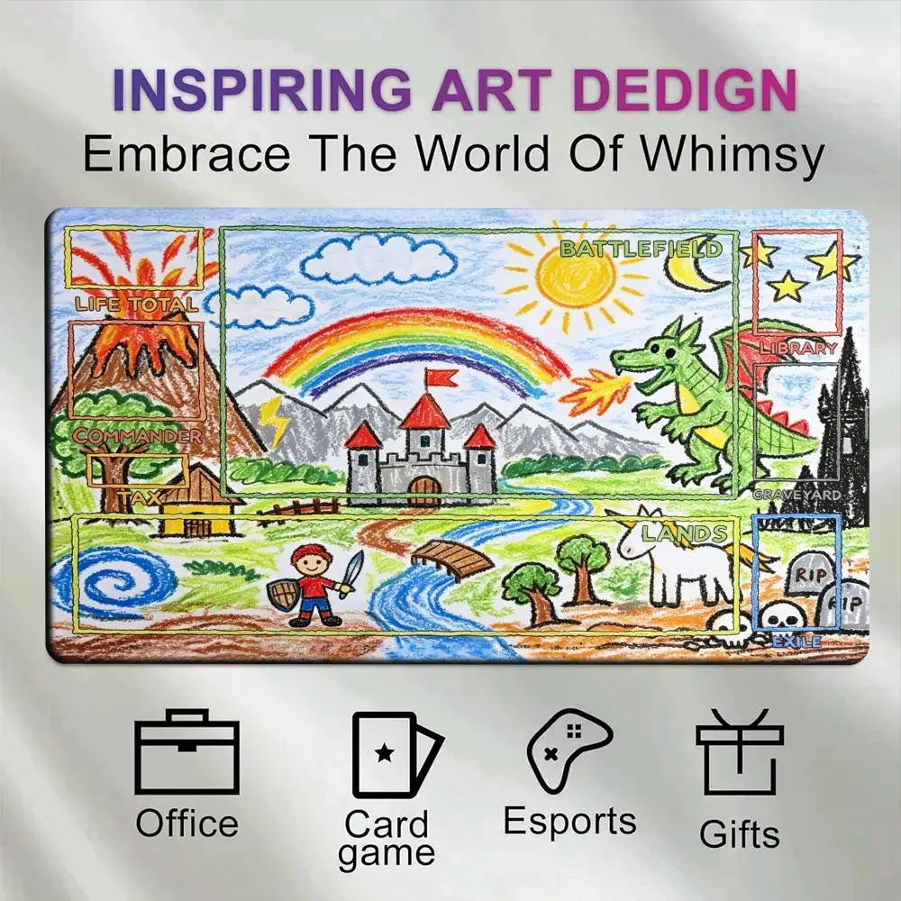 

Hand-drawn crayon painting design Card Playmat Magic Game Mats Tabletop rug TCG Battles Commander Gaming Mouse pad Duel deskmat