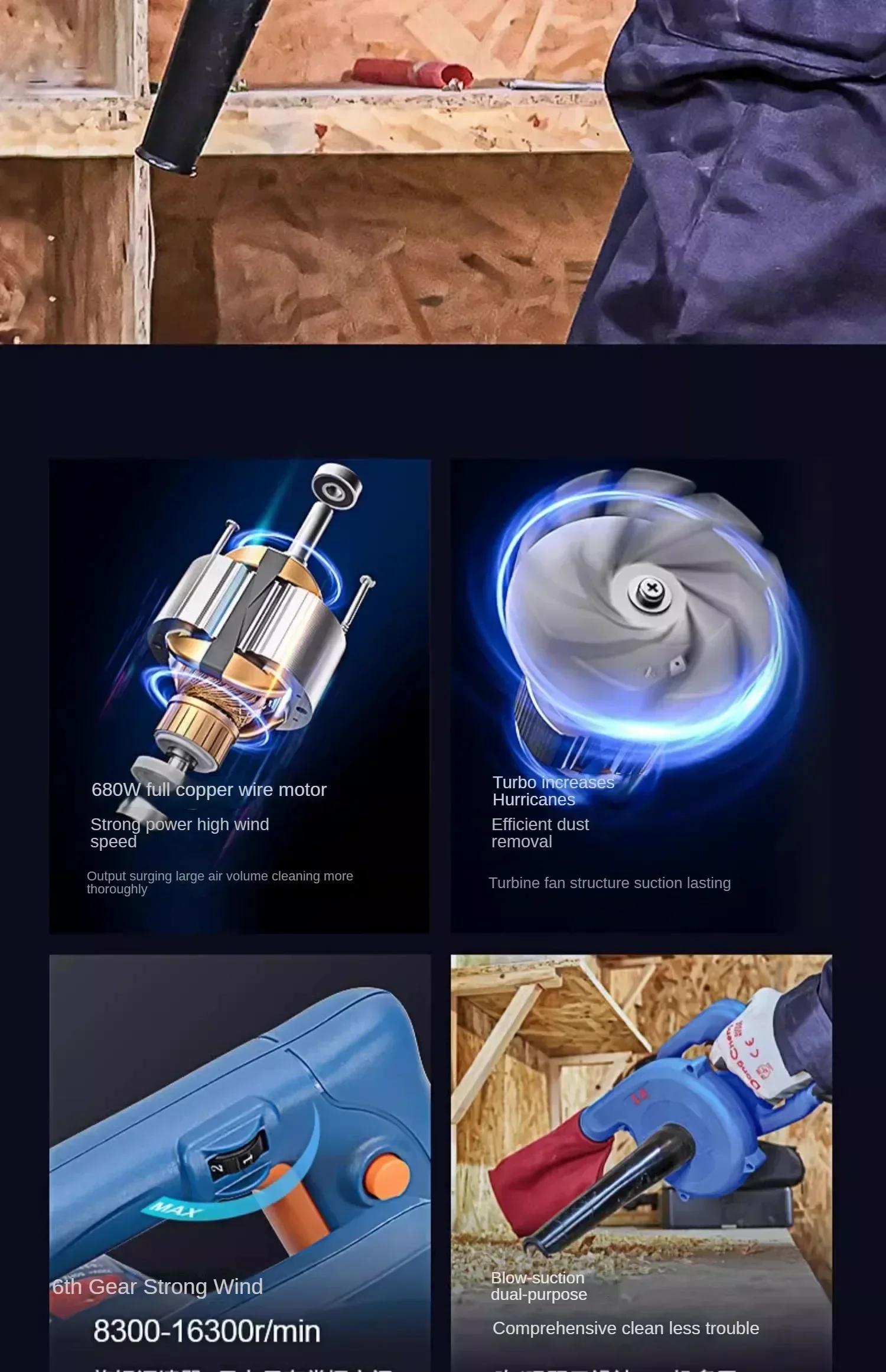 220V Dust Removal Blower with High-Power Lithium Battery for Cleaning