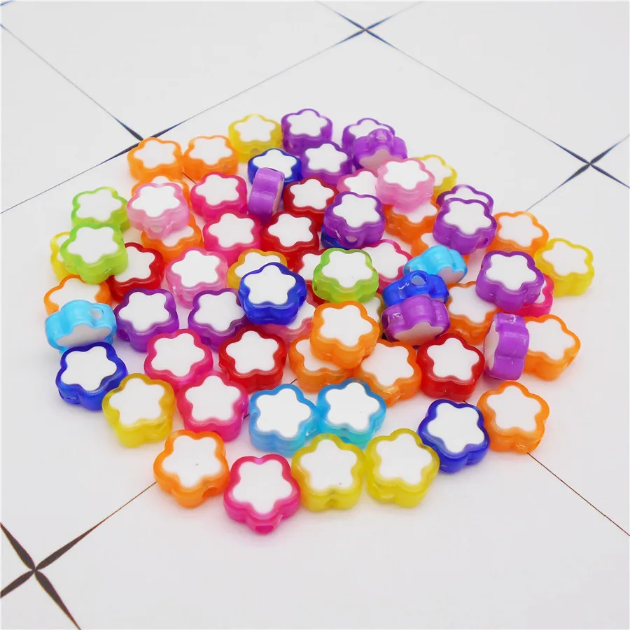 50PCS 10mm Plastic Flower Shape Beads Random Colors Spacer Bead Bracelet Jewelry Making Handmade Accessory