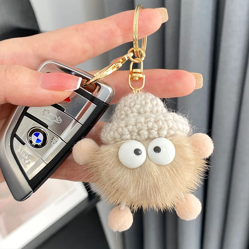 2024 Cute Mink Fur lanyard Briquettes Keychain Car KeyRing Pendant Plush School Bag Pendant Gift kawaii backpack anime keychain