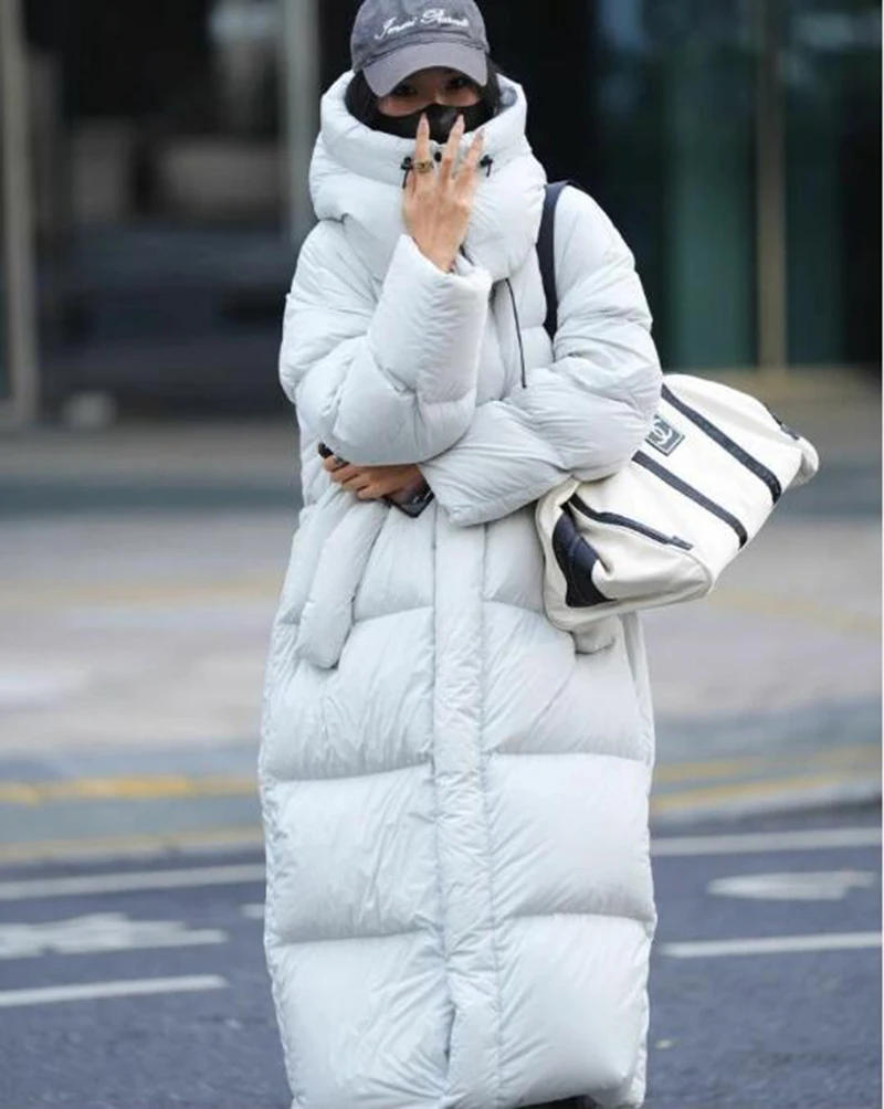 INS Women Long Quilted Coat Hooded Maxi Length Long Sleeve Puffer Jacket Padded Coat Winter Outerwear Warm Padded Thicken Coat