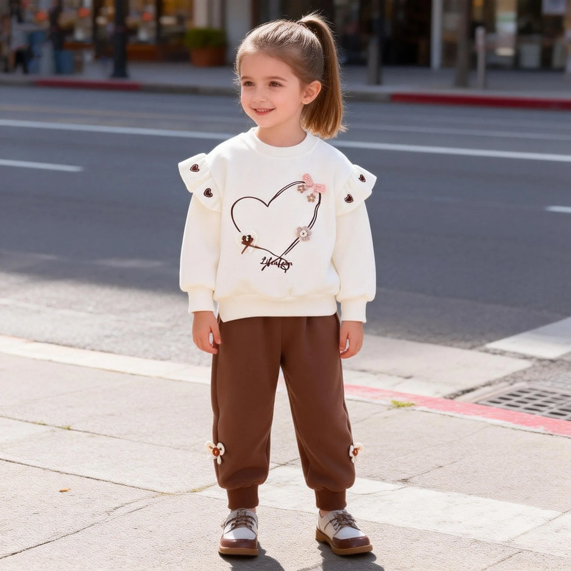 2026 Spring Autumn Girls Two Piece Set Sweet and Lively Look Long Sleeve Style Resist Cool Wind in Spring and Autumn