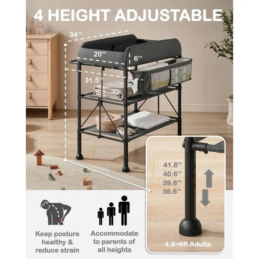 محطة تغيير الحفاضات، طاولة تغيير محمولة للطفل، مقاومة للماء، محطة تغيير محمولة قابلة للطي، ارتفاع قابل للتعديل مع أو #2
