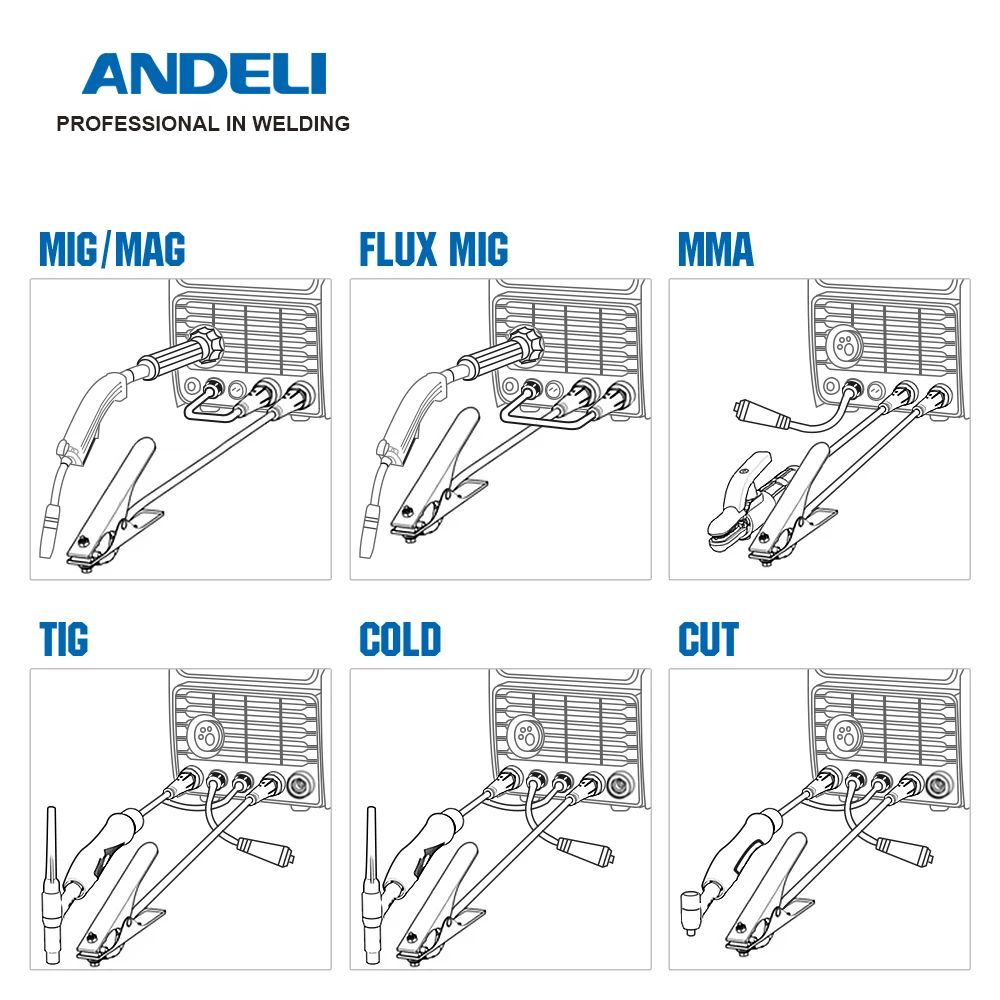 Andeli-多機能溶接機,Mig tig mmaカット,冷溶接およびパルス,アルミニウム,5 in 1, MCT-520DPL pro