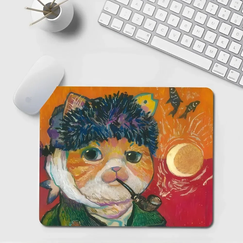 Hot Sell Van Gogh Funny Cat Art Diy Table Mat Student Mousepad Computer Keyboard Accessories Pad Games Desk For Pc Mouse Carpet