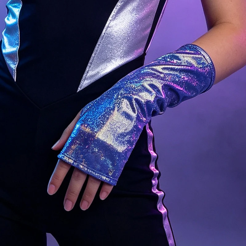 Women Half Palm Patent Leather Gloves Sparkling Halloween Cosplay Stage Performance Kpop Group Dance Music Festival Thin Fashion