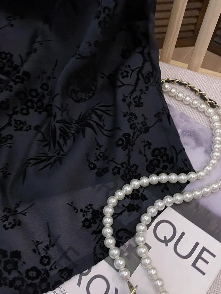 ผู้หญิง Jacquard เสื้อชีฟองสีดําแขนสั้นหลวม TOP Office สวมใส่สบายๆ LACE-Up เสื้อ Lady PLUS ขนาด