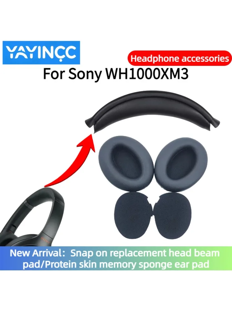 Wymienne nakładki na pałąk/nauszniki z pianki memory z powłoką proteinową do słuchawek Sony WH-1000XM3, części zamienne do naprawy, łatwe w montażu. — zdjęcie produktu 7