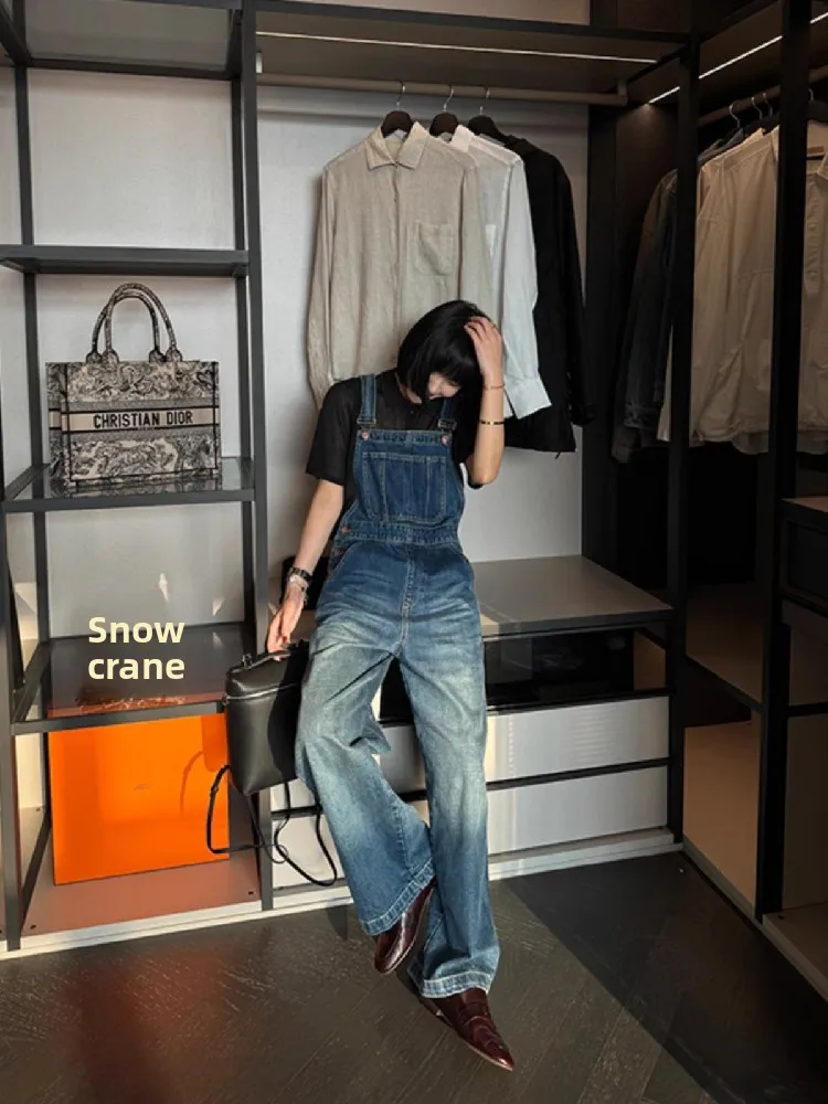 American Sle Vintage Denim Overalls Women's Spring Summer Small Size New Loose Slimming Wide Leg Jumpsuit High Waist