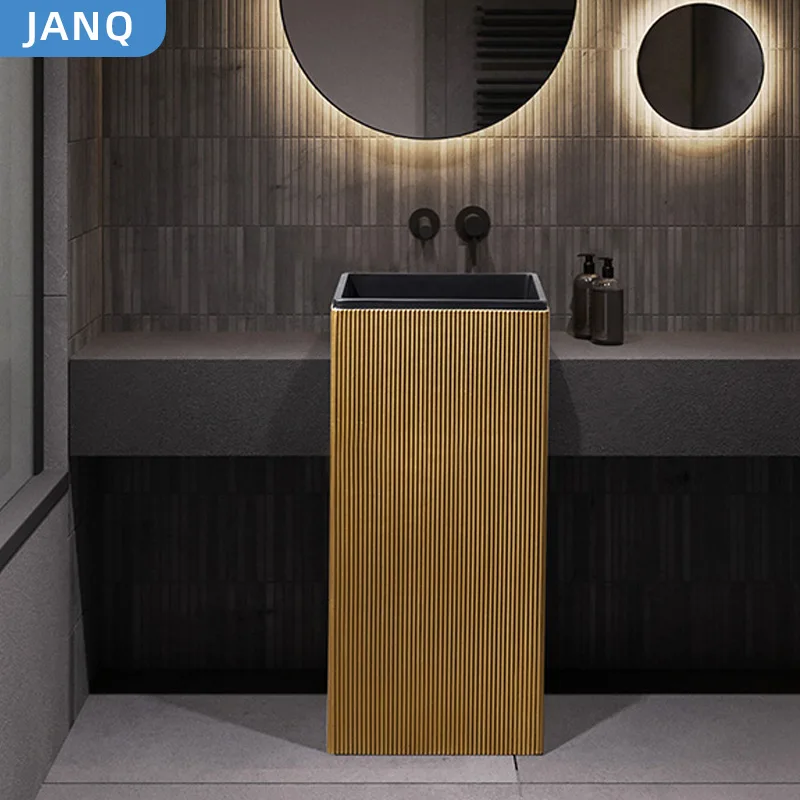 Nordic simple integrated artificial stone washbasin column washbasin balcony washbasin household art integrated pillar basin