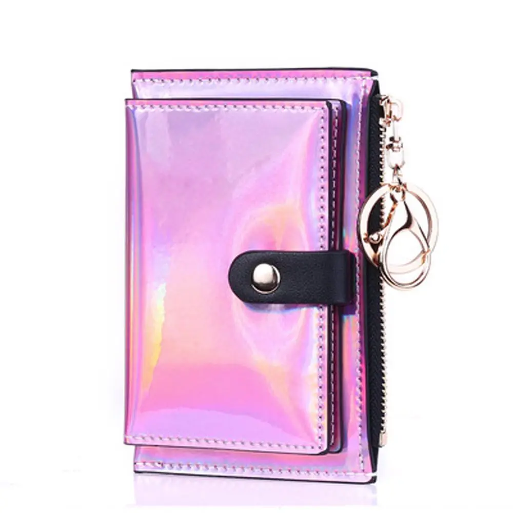 Porte-monnaie double face avec fermeture éclair pour femme, porte-cartes de crédit et d'identité, porte-cartes bancaires, porte-cartes laser, porte-clés, mini portefeuille, mode