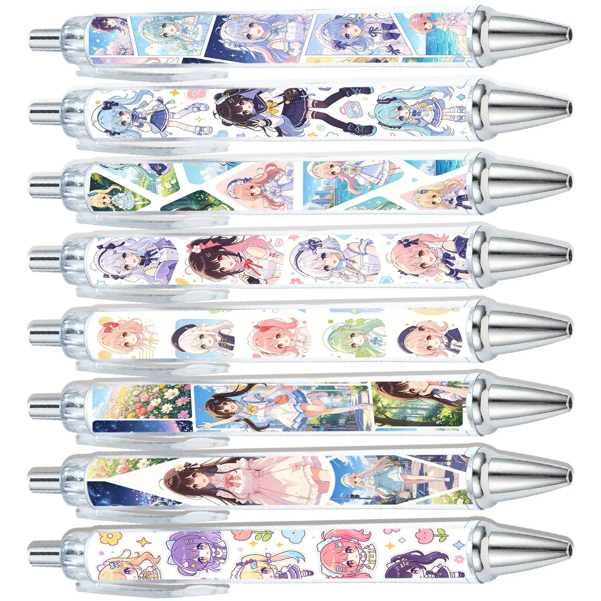 

8pcs/10PCS Anime Girl Themed Ballpoint Pens And Paper Roll Pens Student Writing Pens Office Stationery Elegant Gift Pens