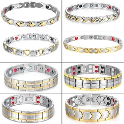 Gold Silver Color Magnetic Bracelet Men Stainless Steel Energy Germanium Magnet Health Women Hand Chain Bracelets Dropshipping