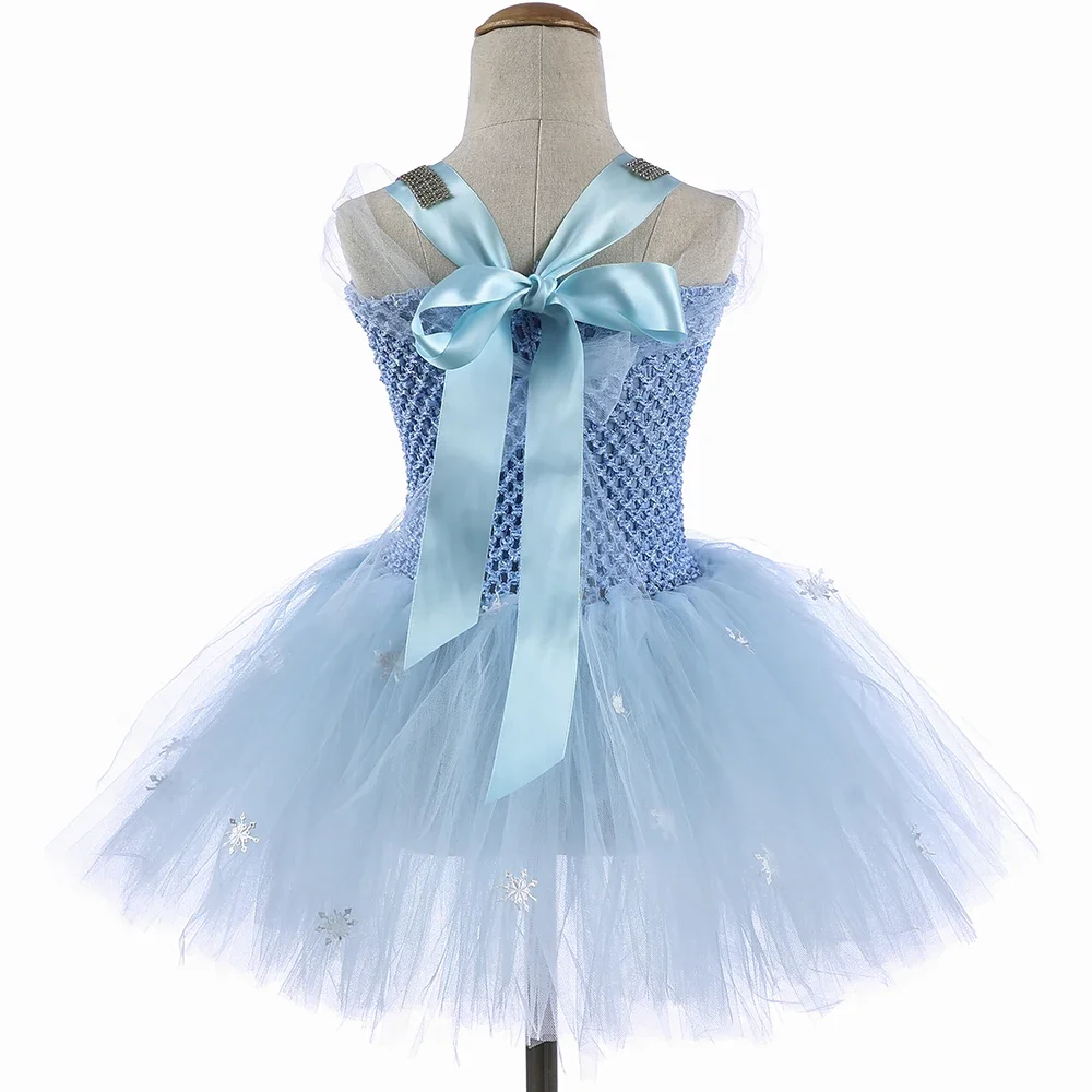 Girls Elsa Princess Dress Light Blue Snowflake Tutu Dress for Girls Birthday Party Dresses Ball Gown Kids Halloween Costumes