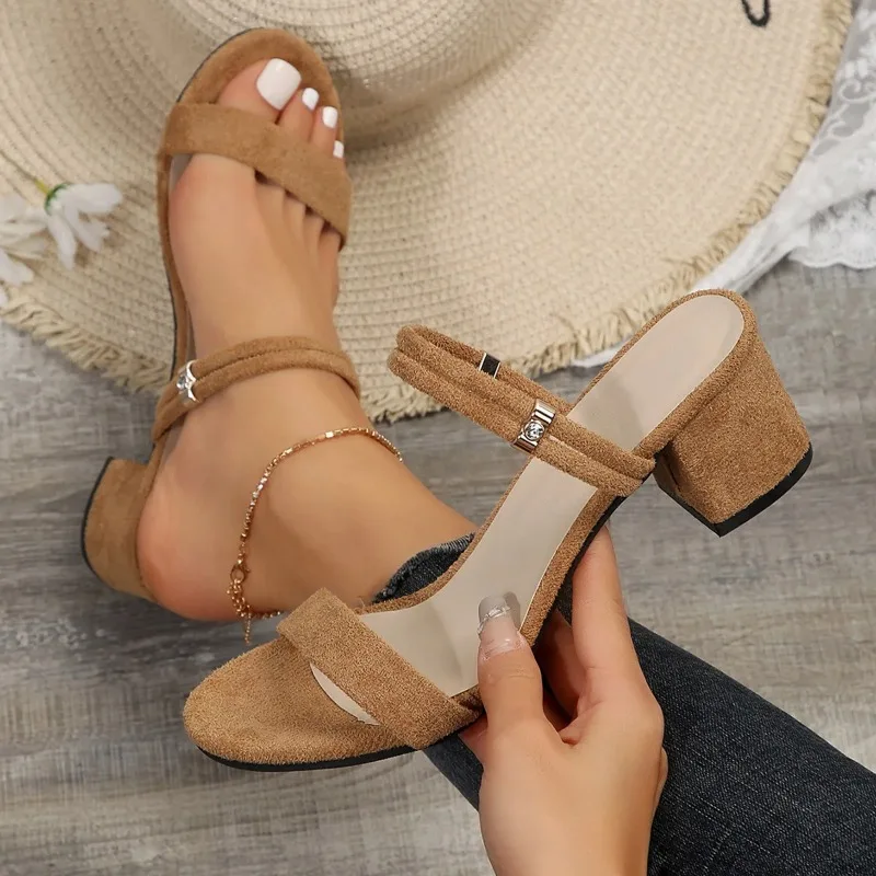 Shoes Woman 2024 New Fashion Trend Thick Heel Medium Heel And One Strap Roman Outer Sandals Sandals Women Dressy Summer