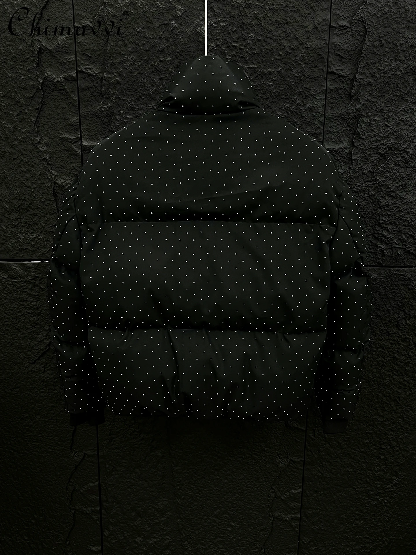 High-end strass estrelado jaqueta de algodão masculino 2025 inverno moda engrossado quente puffer jaqueta manga longa streetwear casaco de algodão