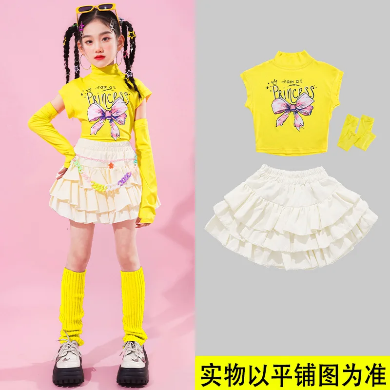 Mädchen Hip Hop Süße Crop Top Street Dance Bunte Röcke Kinder T-shirt Cargo Hosen Kinder Streetwear Jazz K-pop Kleidung Sets